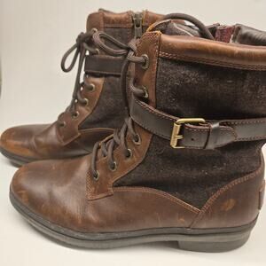 UGG Kesey Waterproof Brown Wool & Leather Shearling Lined Lace-Up Boots, Size 8